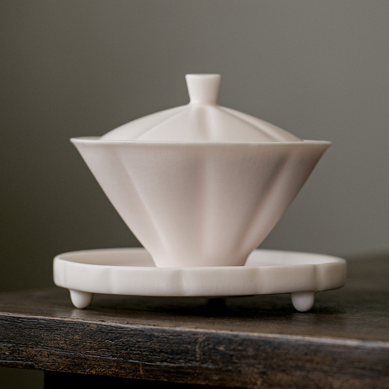 粉色汝窑三才盖碗茶杯单个不烫手茶碗带盖女士功夫茶高档斗笠盖碗