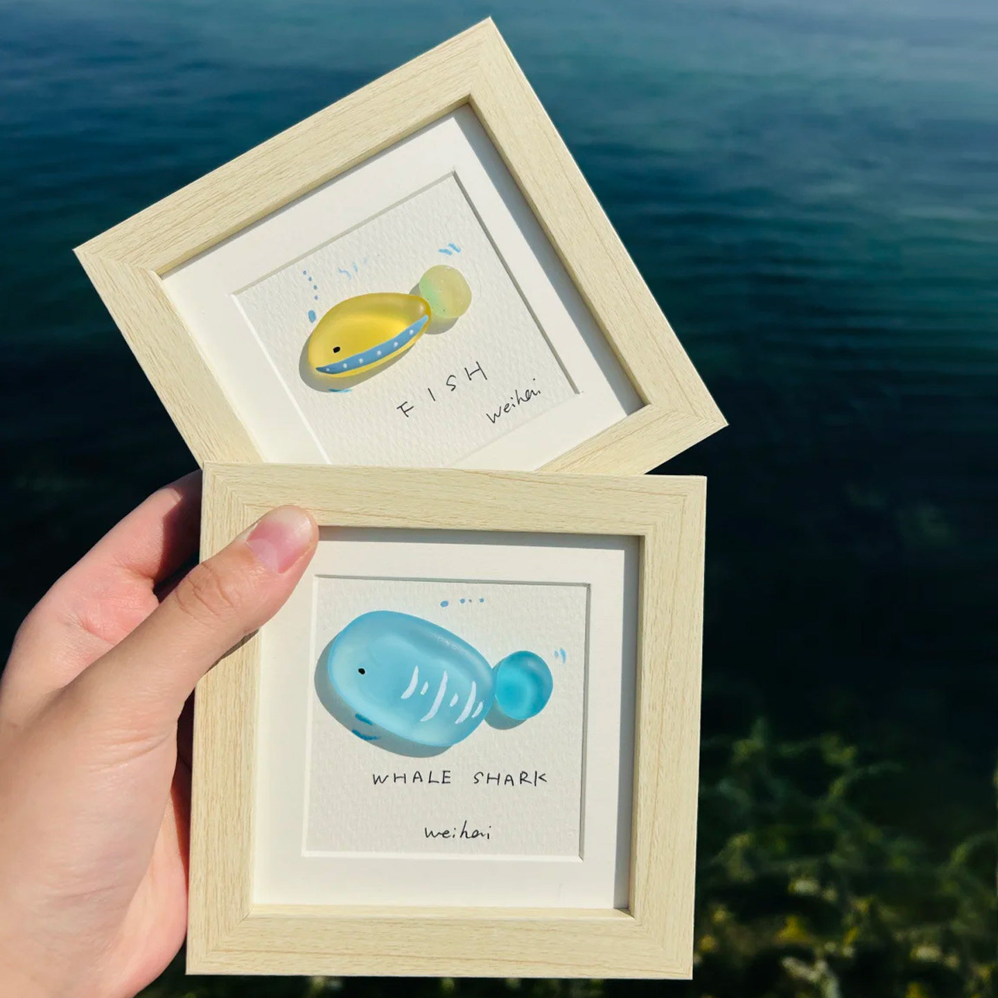 海玻璃小鱼立体感治愈系海洋风客厅装饰画北欧清新桌面摆件挂画