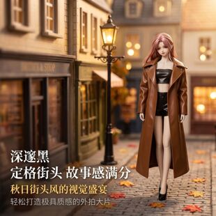 布懂潮BJD娃衣酷飒皮衣风衣套装女多色可选气质长款外套3/4/70体
