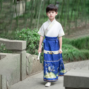 男童汉服夏季少爷服唐装男孩公子宋制国风武侠短袖古装儿童马面裙