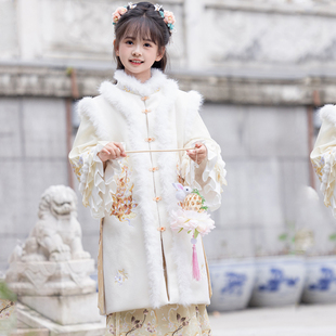 古装女童唐装拜年服套装女宝汉服女孩大童棉服马面裙过新年贺岁冬