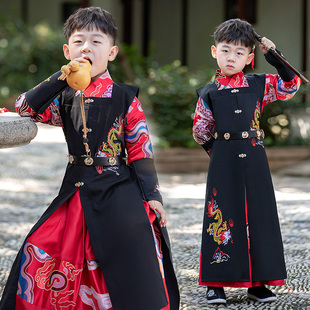 男童汉服古风帅气2025新款中国古装演出表演服黑红唐装长袖春秋季