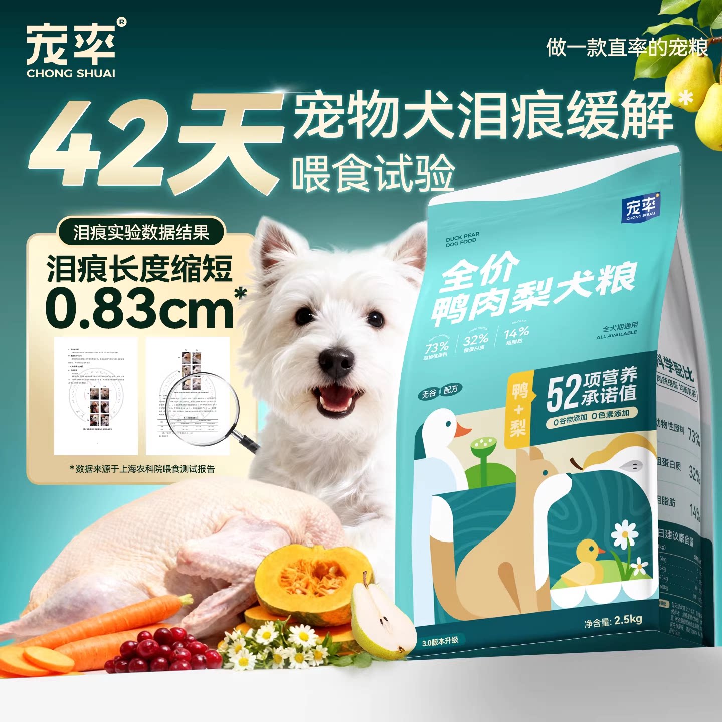 宠率旗舰店鸭肉梨狗粮成犬幼犬比熊泰迪大型小型犬全价通用狗粮