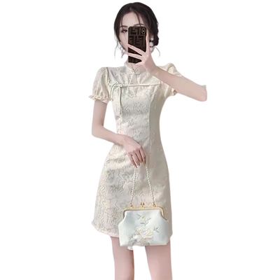新中式国风年轻款少女提花旗袍裙