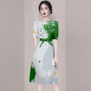 女装 新款 小个子轻奢气质A字裙 设计感别致印花连衣裙2025夏季 法式