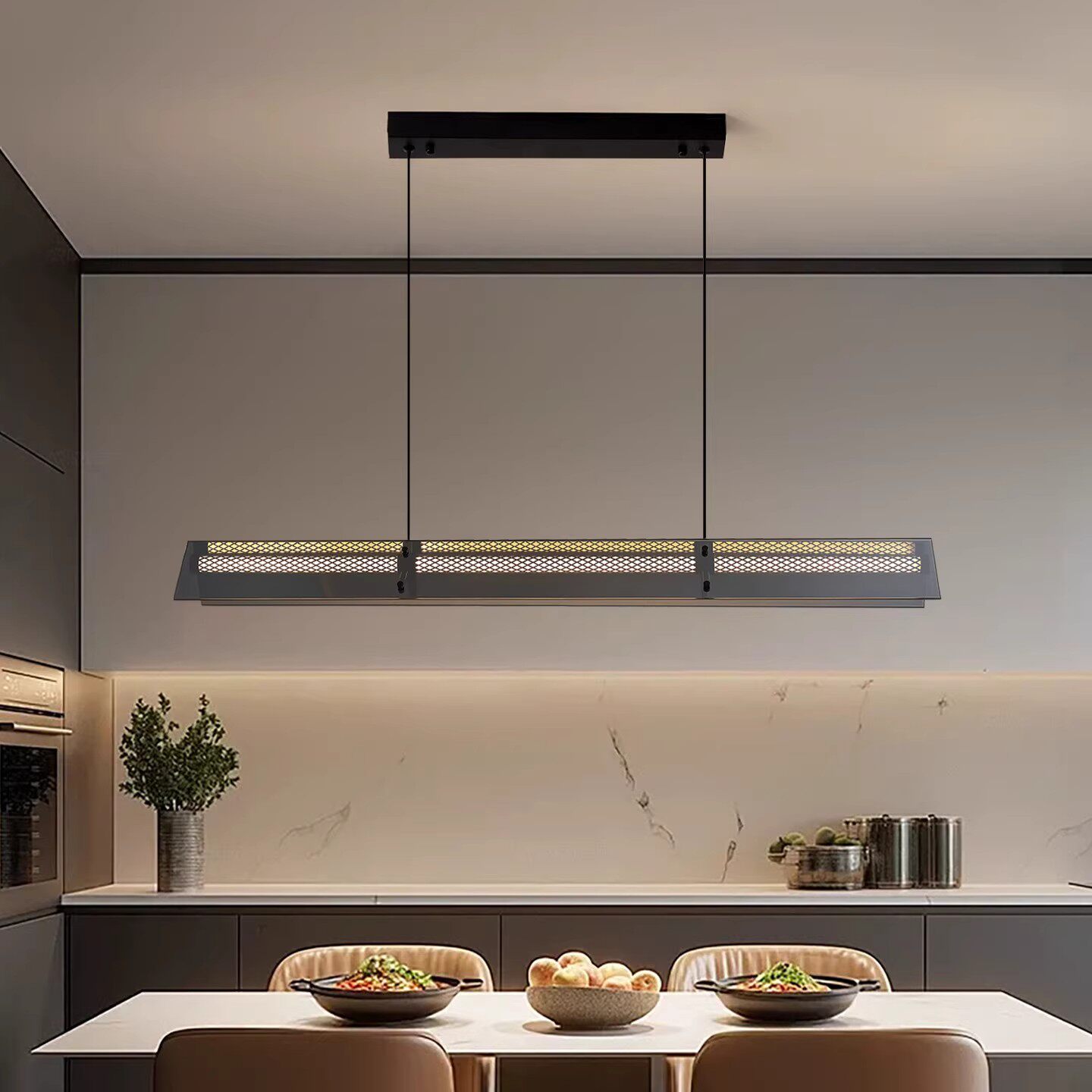 意式极简餐厅吊灯诧寂风设计师创意岛台吧台茶桌装饰一字长条灯具