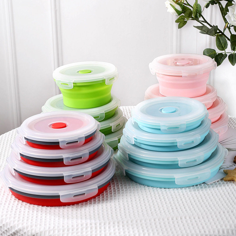 硅胶折叠饭盒旅行便携野餐盒食物盒便当饭盒家用微波炉硅胶保鲜盒