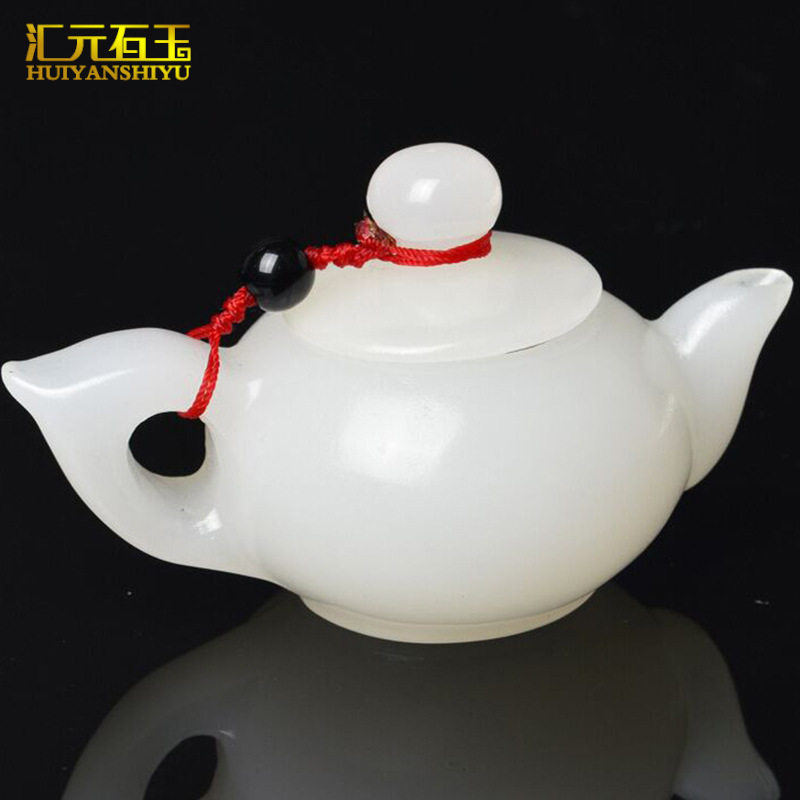 阿富汗玉白玉茶壶手把件把玩件把把胡米黄玉冰透蚕丝玉巴玉手把