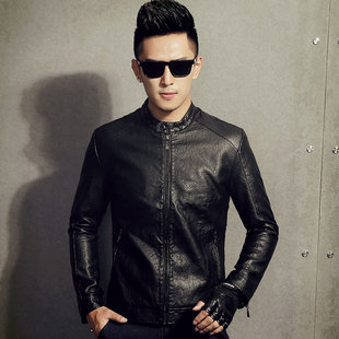 皮衣潮男式 机车薄绒皮衣外套休闲男士 PU皮夹克 男士 2016新款
