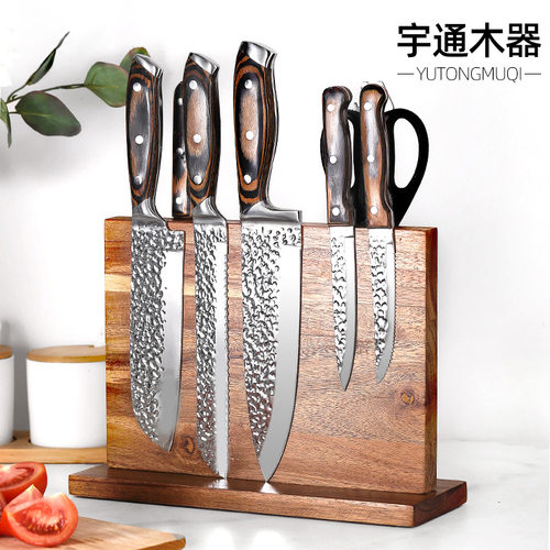实木双面直立磁吸刀座厨房菜刀展示架多功能强力可拆卸磁性刀架