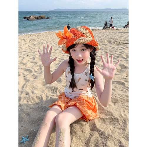 NONO CHILD 女童夏季新款小猫印花挂脖上衣度假风套装半身裤裙