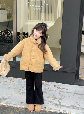 NONO CHILD女童冬季新款一体绒欧根棉柔软保暖喇叭裤加厚百搭长裤