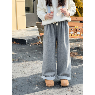 休闲百搭宽松长裤 女童秋冬简约纯色加绒直筒裤 CHILD NONO