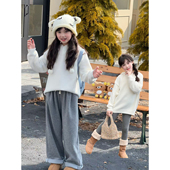 NONO CHILD 女童秋冬慵懒风水貂绒连帽毛衣纯色保暖百搭套头上衣