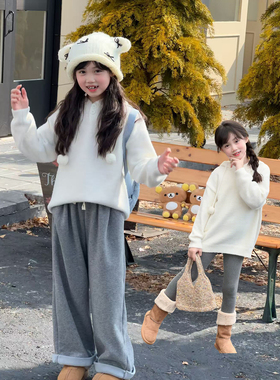 NONO CHILD 女童秋冬慵懒风水貂绒连帽毛衣纯色保暖百搭套头上衣