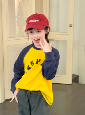 NONO CHILD 新款秋冬儿童拼色休闲长袖t恤插肩袖上衣