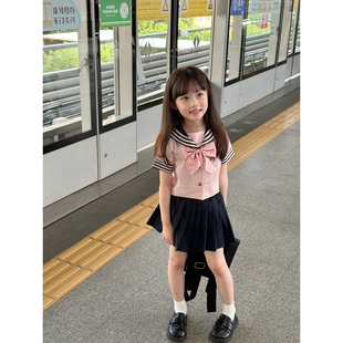 NONO CHILD 女童夏季 学院风jk粉色甜美日系制服套装