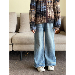 毛须边磨白做旧牛仔裤 NONO 百搭休闲牛仔裤 女童时髦韩版 CHILD