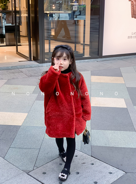 NONO CHILD气质名媛新年战衣/轻奢女童仿皮草夹棉长外套
