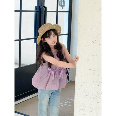 夏季女童甜美蝴蝶结花苞吊带背心