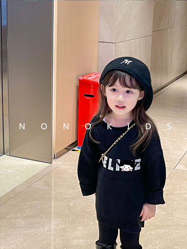 NONO CHILD 秋冬2021新款套头网红黑色毛衣慵懒风宽松外穿毛衣