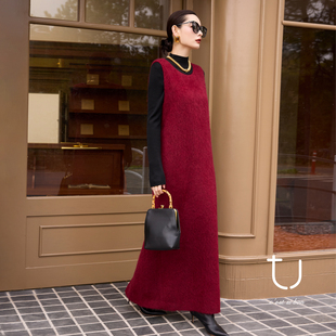 背心连衣裙25冬新款 牦牛绒拉绒无袖 TU女装 A字长裙子 新年系列