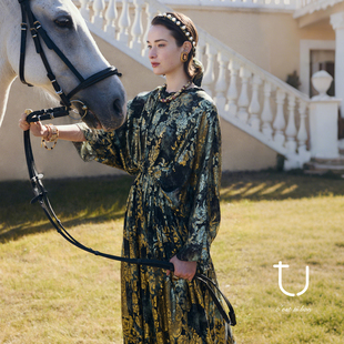 TU星河夜舞 大摆长裙子 宫廷风佩斯利提花真丝连衣裙26年春夏新款