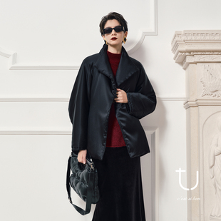 TU女装 重磅真丝骆驼绒棉服2025年冬老钱风厚外套设计感茧型大衣