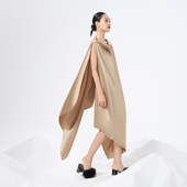 TU女装 三醋酸斗篷荡领宴会连衣裙琥珀流光风穿搭中长款 礼服裙子