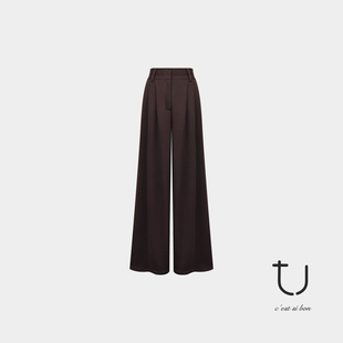 显瘦休闲裤 TU女装 褶皱阔腿长裤 25年冬新款 子 羊毛高腰直筒裤