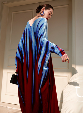 【新年系列】TU真丝丝绒渐变流光阔版连衣裙26春新款纸片人长裙子