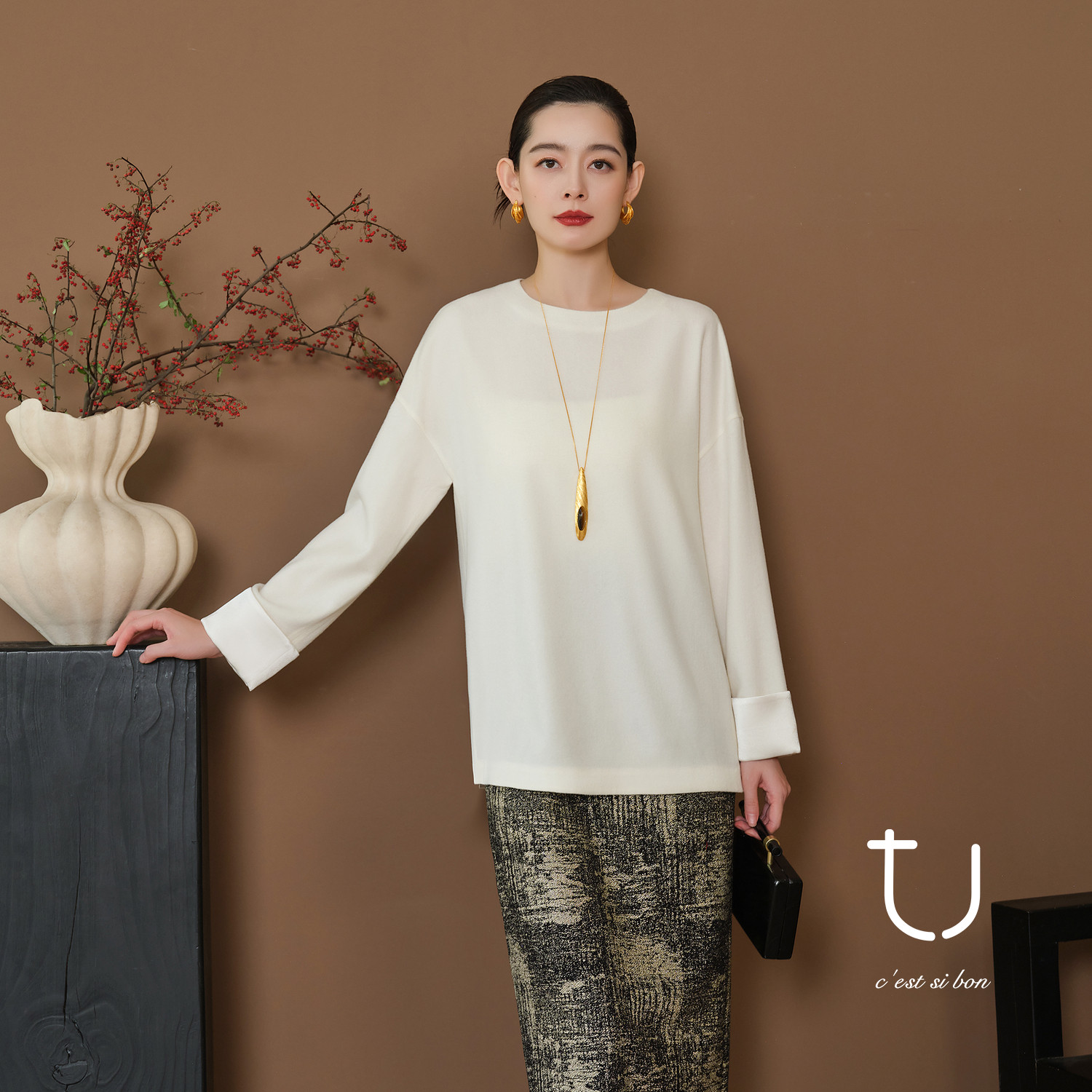 【新年系列】TU静奢风26春季新款圆领羊毛上衣/松紧高腰直筒裤子,女装/女士精品,时尚套装,淘宝优惠券,粉丝福利购,淘宝优惠卷