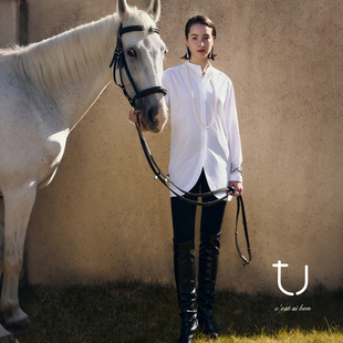 TU 素光 解构立领白衬衫2026年春季新款松弛感廓形纸片人上衣