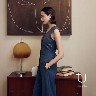 松弛感通勤无袖 马甲26春夏新款 羊毛V领印花西装 上衣 浮金织梦