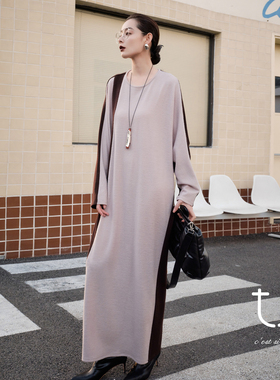 TU女装 维拉漫调 针织羊毛圆领连衣裙26春季新款阔版纸片人长裙子