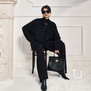 宽松外套男女同款 TU女装 25冬新款 重工牦牛绒拉绒针织开衫 云澜