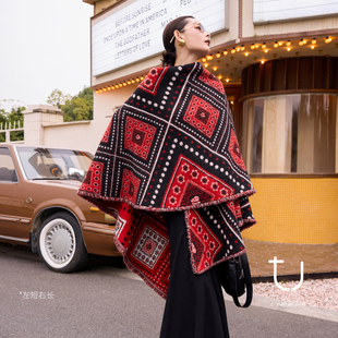 新款 羊毛斗篷上衣25年冬季 TU女装 宽松度假披肩外套 新年系列