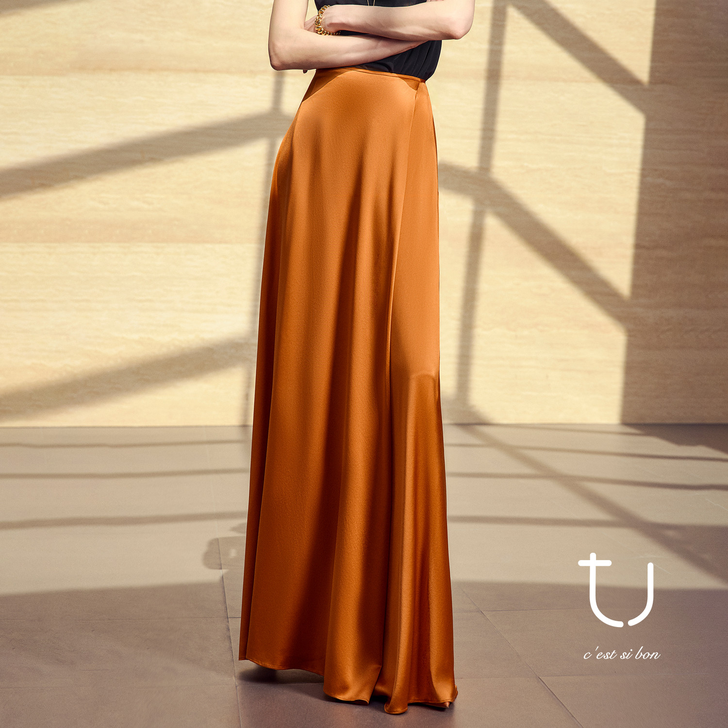 TU女装 薄雾玫瑰 三醋酸高腰设计感半身裙2026年新款橙色长半裙,女装/女士精品,半身裙,淘宝优惠券,粉丝福利购,淘宝优惠卷