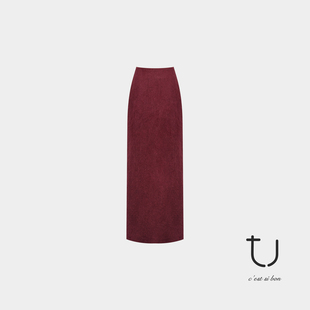 牦牛绒拉绒高腰半身裙25年冬新款 TU女装 直筒长裙子 新年系列