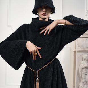 高领智感A版 牦牛绒拉绒针织连衣裙25年冬新款 长裙子 尘光 TU女装