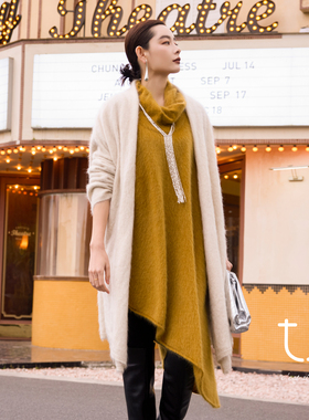 【牦牛绒系列】TU女装牦牛绒拉绒白色针织开衫显瘦外套