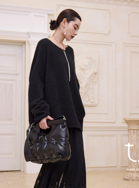 【牦牛绒系列】TU女装1oo牦牛绒拉绒不规则针织衫上衣慵懒风毛衣