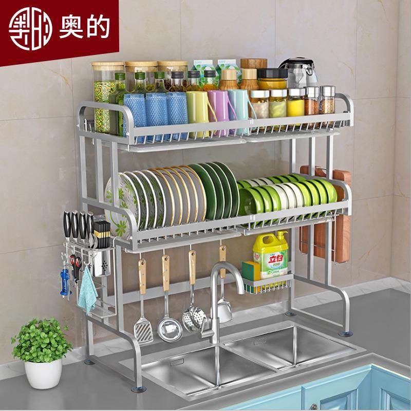 奥的碗架沥水架304不锈钢厨房水槽架置物架洗碗池放碗筷架碟架2层