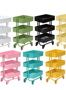 娃娃屋摆件铁艺大推车收纳架仿真可移动手推车彩色落地储物架