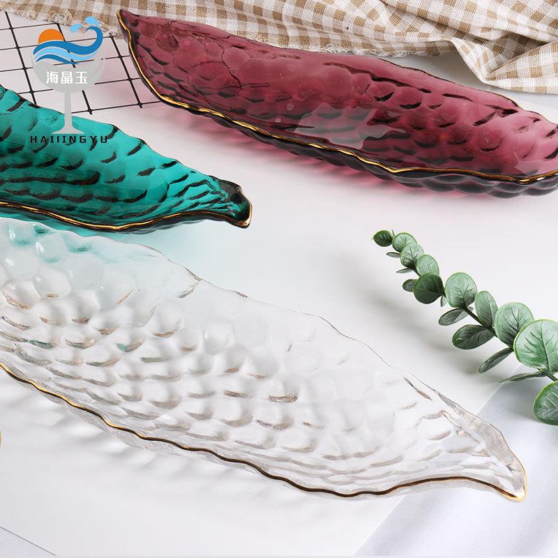 创意ins不规则豌豆金边玻璃盘北欧家用水果甜品寿司托盘餐盘