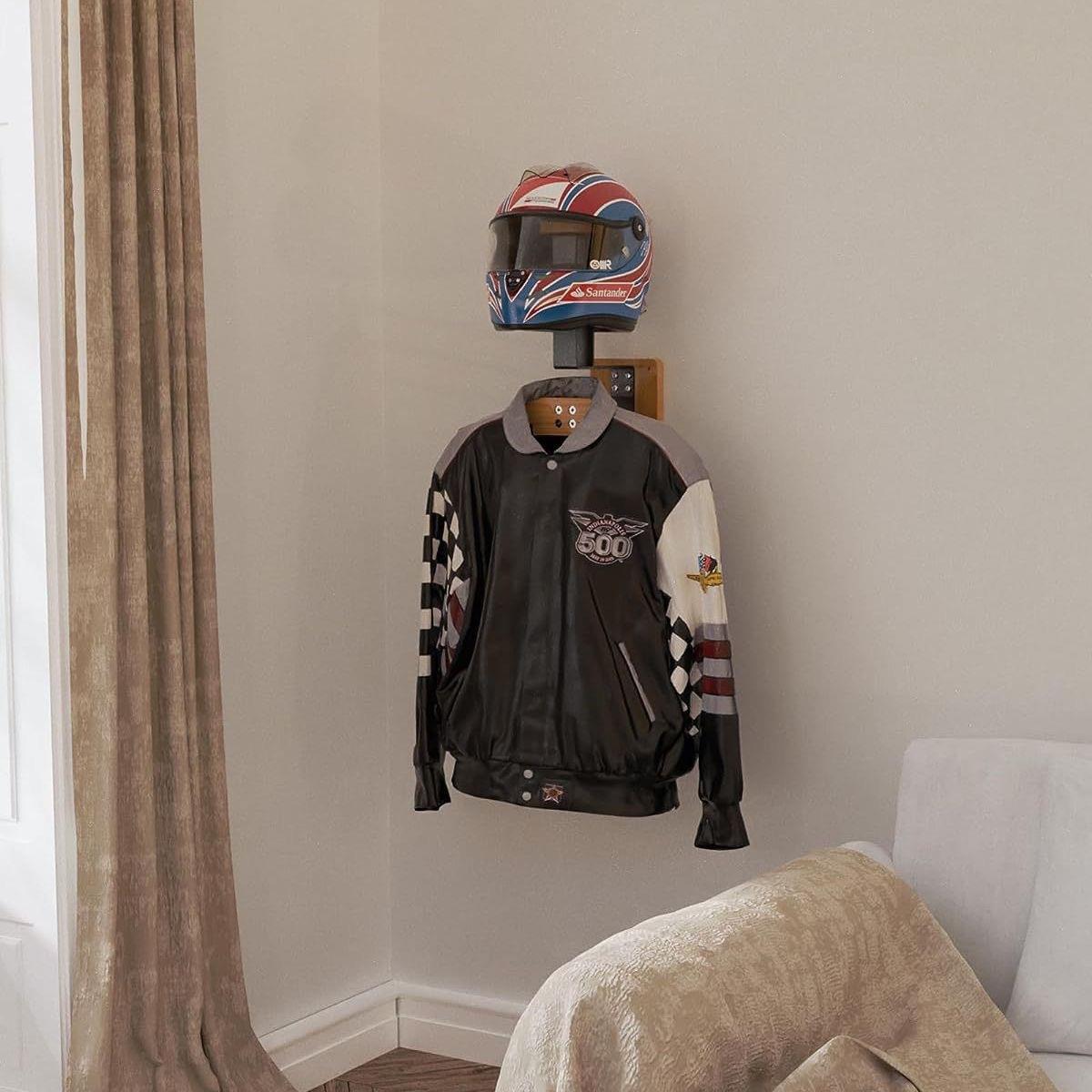 木质战术装备整理架警察装备实木衣架壁挂式摩托车头盔收纳架