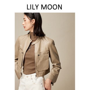 休闲立领皮衣简约拉链短款 长袖 LILYMOON 外套 热卖
