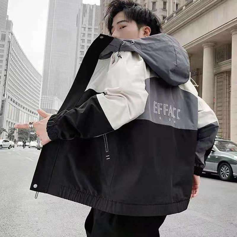 秋冬新款外套男时尚百搭连帽夹克2021潮流帅气中学生青少年男装