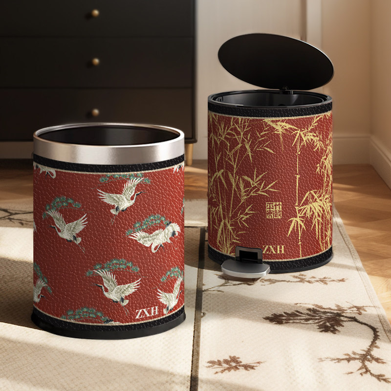 不锈钢客厅垃圾桶家用卧室复古高颜值脚踏大号双层带盖卫生间纸篓