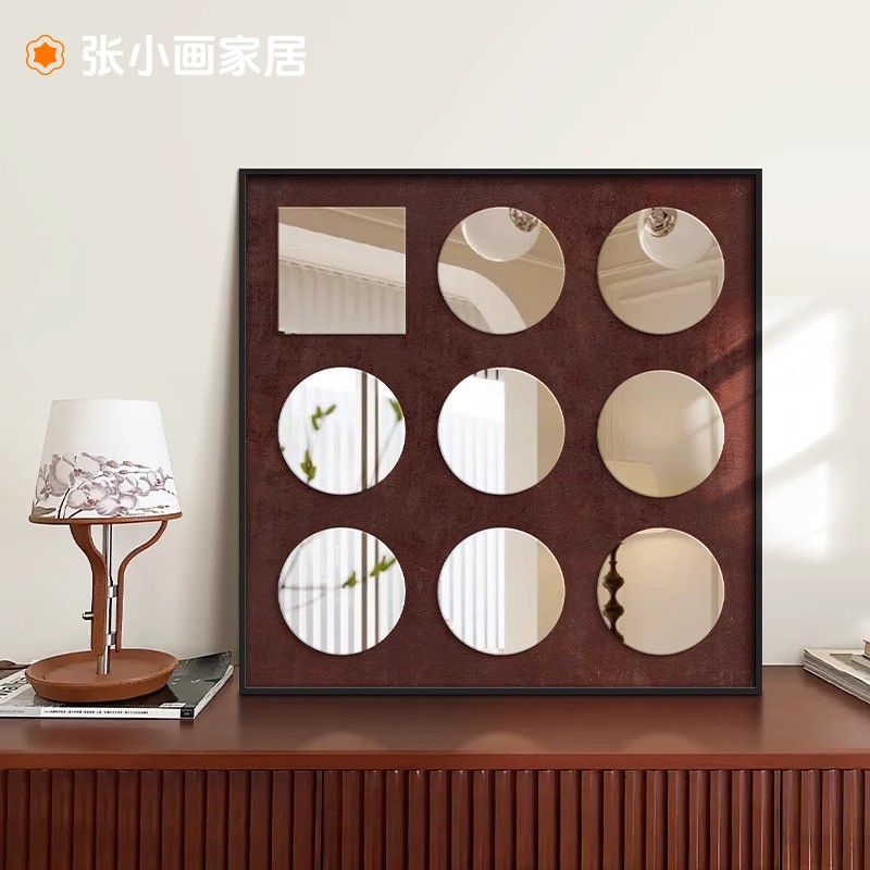 双层立体镜子装饰画中古风摆件高级感小众镜面画客厅挂画法式复古